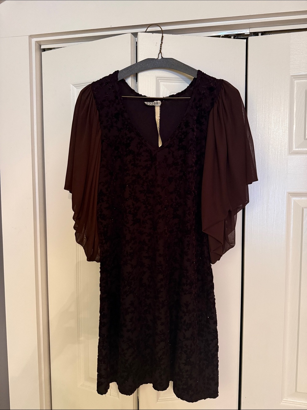 Uncle Frank Deep Burgundy Mini Dress with Flutter Sleeves
